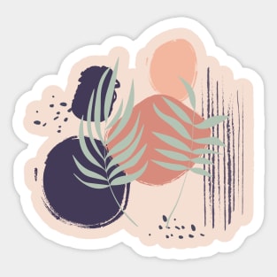 Abstract shapes lines dots and tropical leaves digital design Sticker